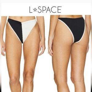 L*SPACE Jada Color Block Swim Bottoms Black And Cream New